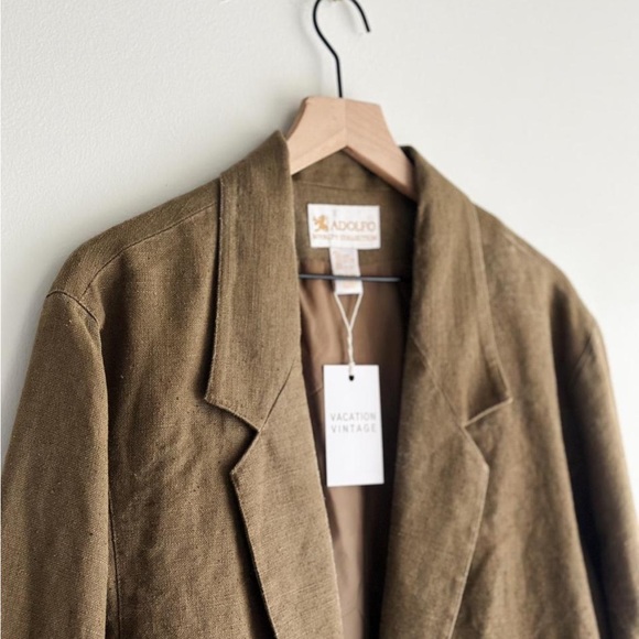 Adolfo Olive Green Linen Blazer - Picture 4 of 8